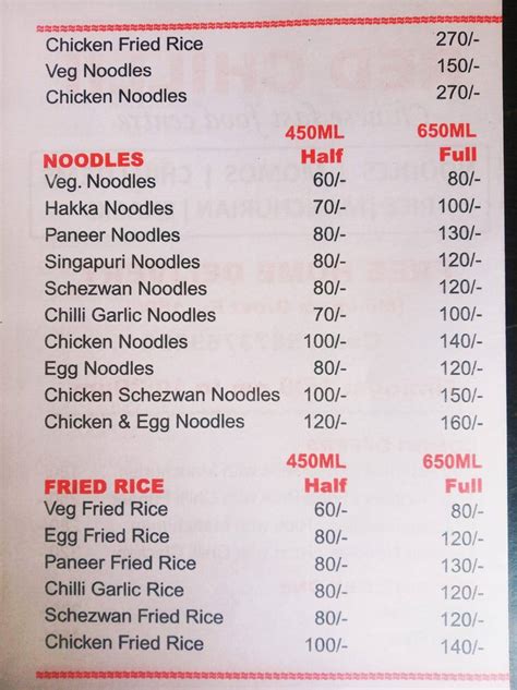 Menu at Red Chillii Chinese Cuisine, Delhi
