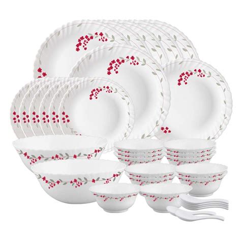 Larah by Borosil Verona Opalware Dinner Set, 35 Pcs, White : Amazon.in ...
