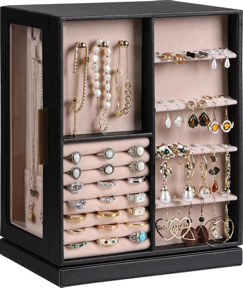 Amazon.com: Frebeauty 360° Rotating Jewelry Box,PU Leather Jewelry ...