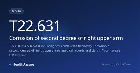 ICD-10 Code T22.631 for Corrosion of second degree of right upper arm ...