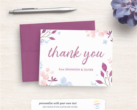 Personalized Floral Thank You Notes - Custom Watercolor Thank You Cards ...