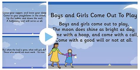 Boys and Girls Come Out to Play Song PowerPoint - powerpoint