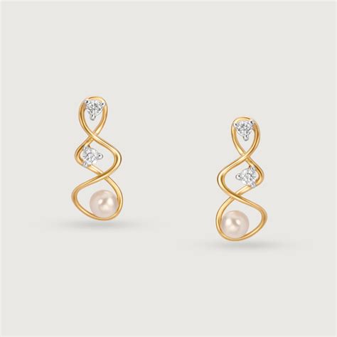 Lively Twist 14KT Diamond & Pearl Stud Earrings