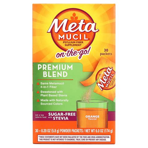 Metamucil On-the-Go, Premium Blend, Psyllium Fiber Powder Supplement ...