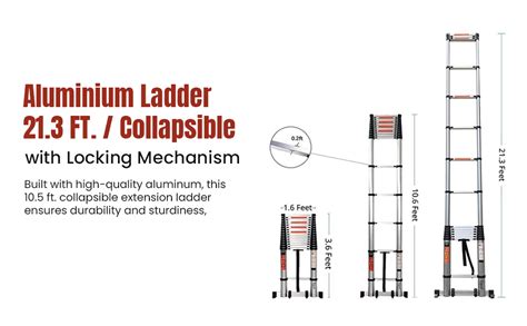 Aluminium Ladder 21.3 FT. / Collapsible Extension Ladder with Locking ...