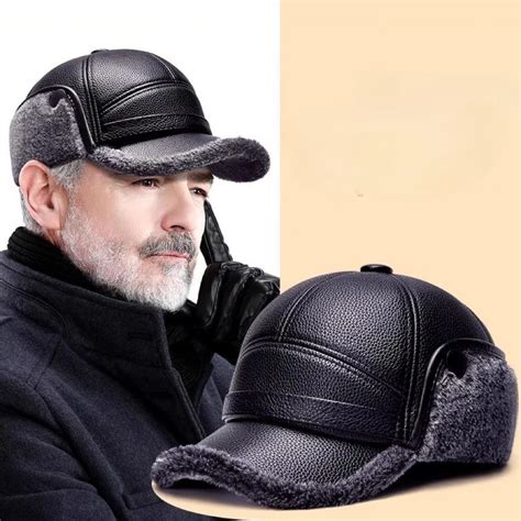 Pu Leather Baseball Cap Men Winter Warm Hat Dad Grandpa Thermal Hat ...