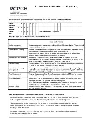Acute Care Assessment Tool Form - Blank Fillable Template | Fill Out ...