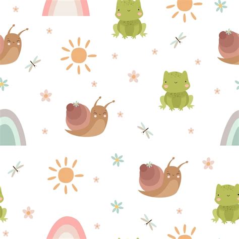 Frog and snail seamless pattern | Free Vector