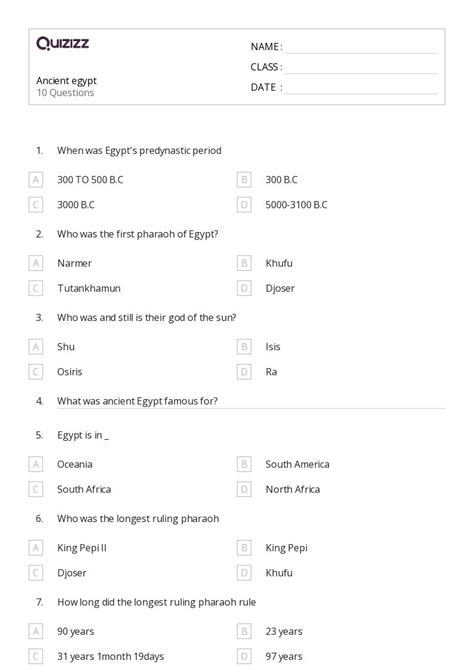 50+ ancient egypt worksheets for 9th Class on Quizizz | Free & Printable