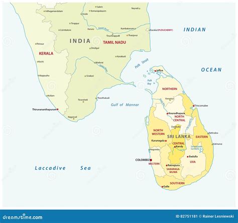 Sri Lanka and South India Administrative Map Stock Vector - Illustration of indian, land: 82751181
