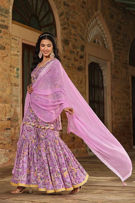 Neel Kamal Lavender Scalloped Kurta With Sharara And Dupatta – EverBloom