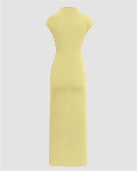Solid Twist Ruched Split Maxi Dress In Vanilla - Littlebox India