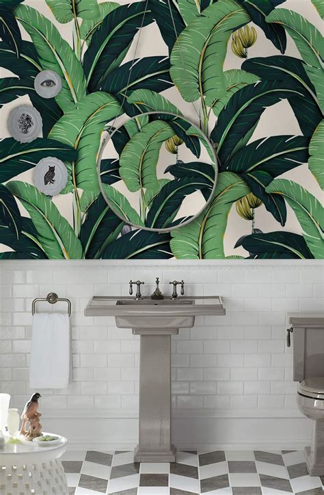 Buy Murwall Banana Leaf Wallpaper Tropical Leaves Wall Mural Natural ...