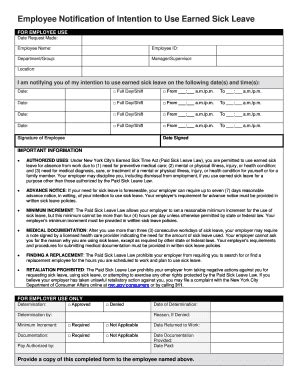 Fillable Online Employee Notification of Intention to Use Earned Sick ...
