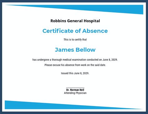 Absence from Work Certificate Template - Word | Template.net