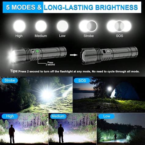 1pc Flashlight LED Rechargeable Extremely Bright 200000 Lumens Tactical ...