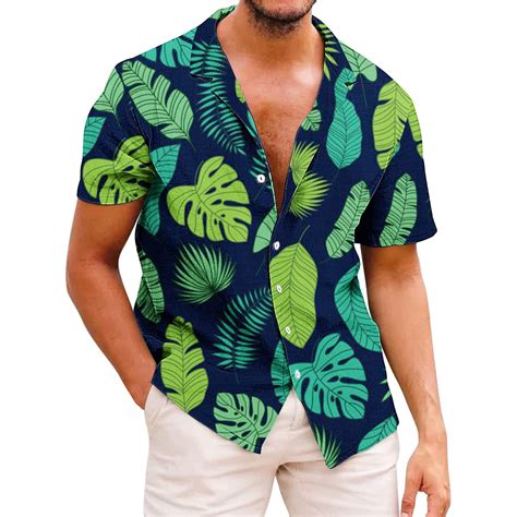 Mens Hawaiian Shirts Short Sleeve Button Down Shirt Men's Party Shirts ...