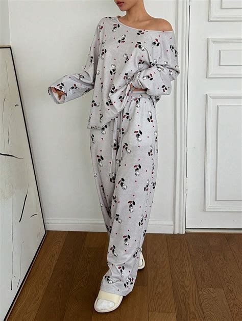 DAZY Conjunto de Pijama com Decote Careca de Ajuste Folgado com Estampa ...
