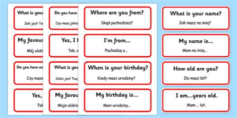 Basic Phrases Word Cards Polish Translation
