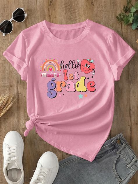 Girls'First Grade Hello School Graphic Tee - Back-to-School Shirt with ...