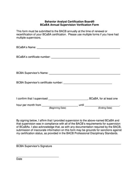 BCaBA Annual Supervision Verification Form - Fill Online, Printable ...