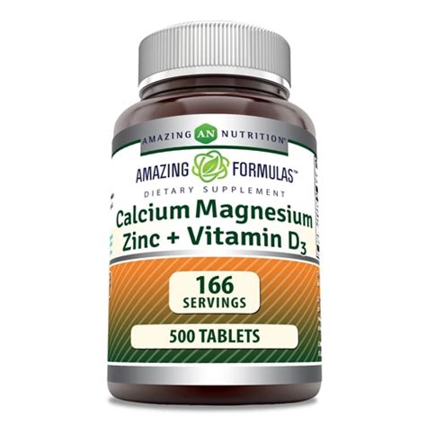 Amazing Nutrition Calcium Magnesium Zinc + Vitamin D3 -- 500 Tablets ...