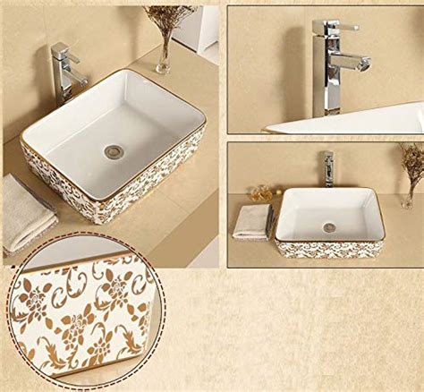 InArt Ceramic Counter or Table Top Wash Basin Gold White 48x38 CM DW16 ...