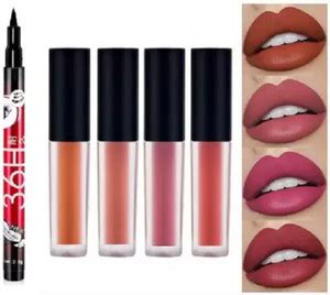 Marie Huda Water Proof Liquid Matte Beauty Nude Lipstick 4 Pcs + Sketch ...