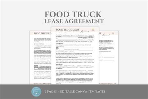 Editable Food Truck Lease Agreement, Food Truck Rental Contract, Mobile ...