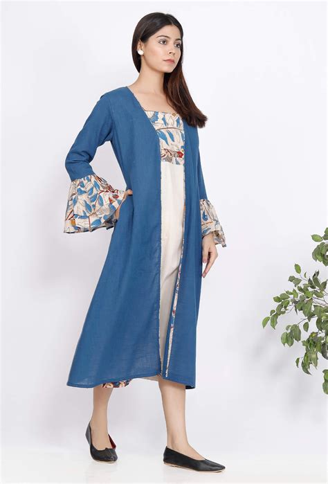 Blue Cotton Kalamkari Cape – TJORI