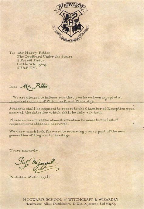 Hogwarts Acceptance Letter Printable