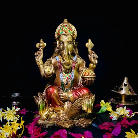 Viskaa Store Lord Ganesha Statue Metal Finish For Pooja Puja ...
