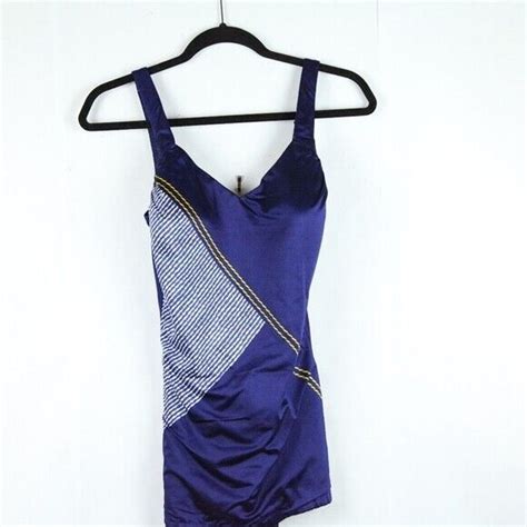 Vintage 90s Roxanne Bra Sized Bathing Suit 16 38D Blue Ruched One Piece ...