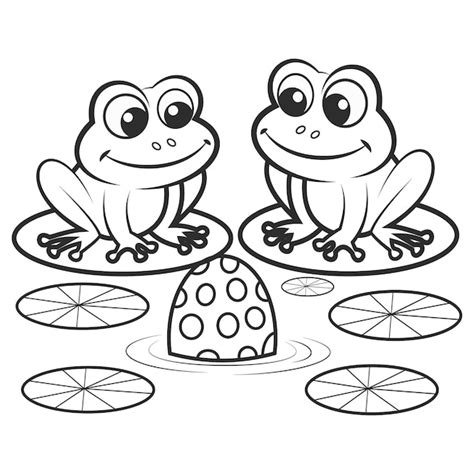 Two frogs sitting on a table with a white background with a black and ...