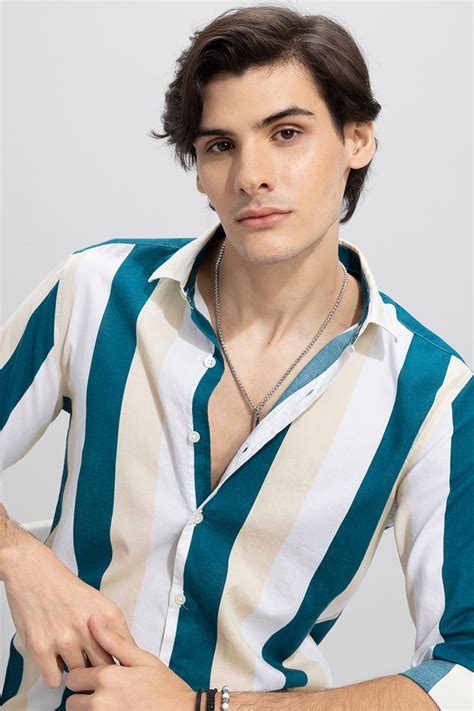 Buy Men's Zovic Stripe Green Shirt Online | SNITCH