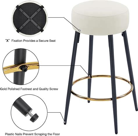 Buy Fefances Cream Bar Stools Set of 2 Modern Round Velvet Bar Stools ...