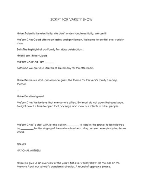 Image result for Talent Show Anchoring Script