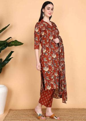 Red Pure Cotton Straight Feeding Kurta Set with Dupatta