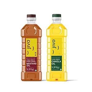 Jivo Cold Pressed Canola Oil 1L with Kachi Ghani Mustard Oil 1L | Ideal ...