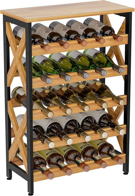 LUMAMU 25 Bottle Wine Rack Freestanding Floor Rustic Wine Holder Stand ...