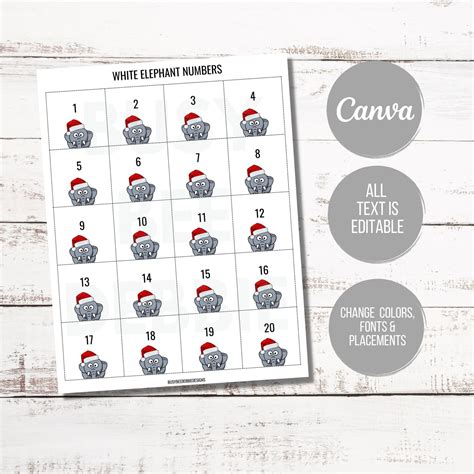 White Elephant Numbers Printable Free | Rossy Printable