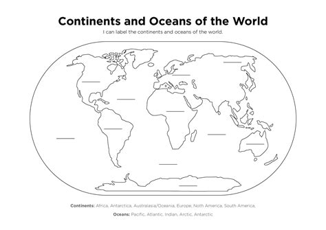 World Map Continents And Oceans Printable