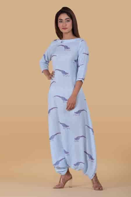 Buy Blue Linen Bird Boat Dhoti Jumpsuit For Women by Pasha India Online ...