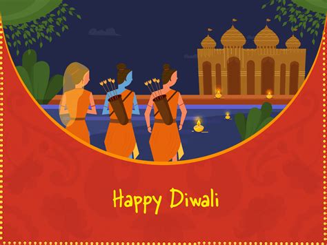 Back View Of Hindu Lord Rama With His Wife Sita And Brother Lakshman On ...