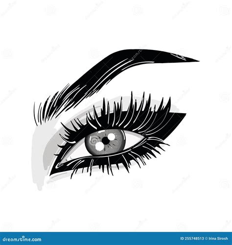 Beautiful Female Eyes Black and White Drawing Sketch. Vector Fashion ...