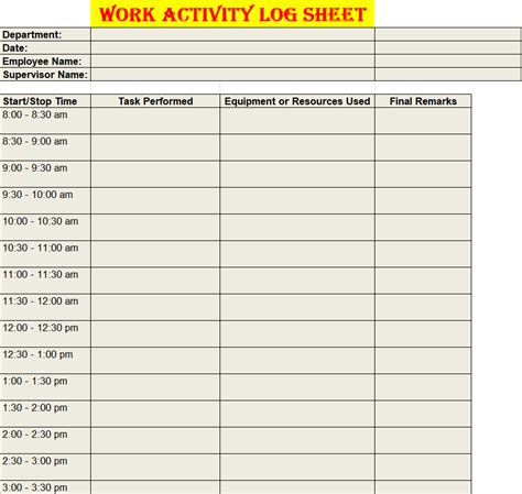 Image result for Activity Log Book Template