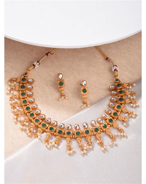 Fida Ethnic south Indian Traditional Antique Gold Marron Green Pearl ...