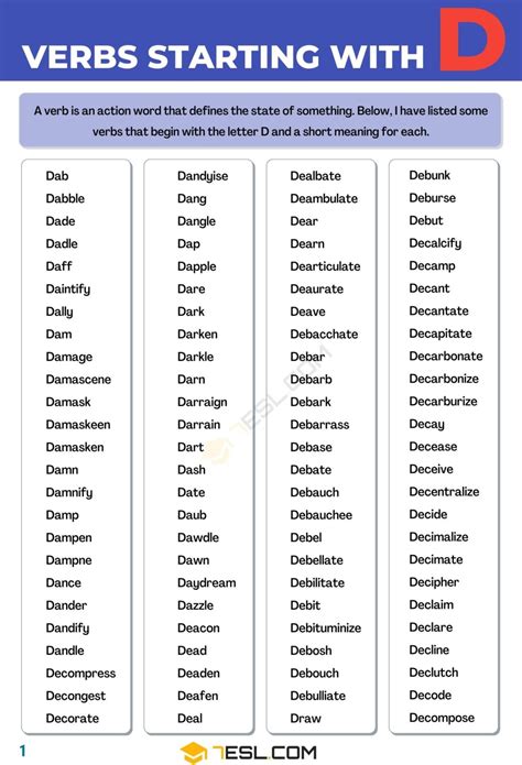 100+ Verbs that Start with D: Common, Academic, and Phrasal Verbs • 7ESL
