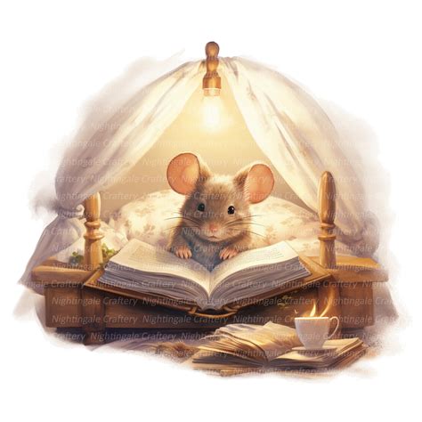 12 Mouse Reading Book Clipart, Mouse Bedroom, Printable Watercolor ...