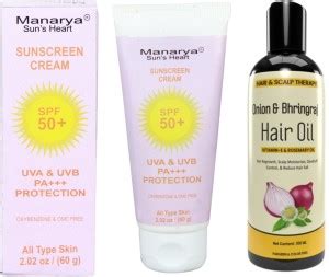 Manarya Sun's Heart Combo Of Spf 50 Sunscreen 60gm & Onion Bhringraj ...